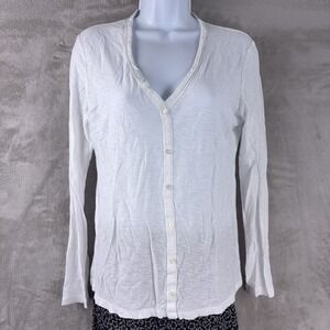 James Perse V‎ Neck Top Blouse Womens Size 3 White Lightweight Button Front